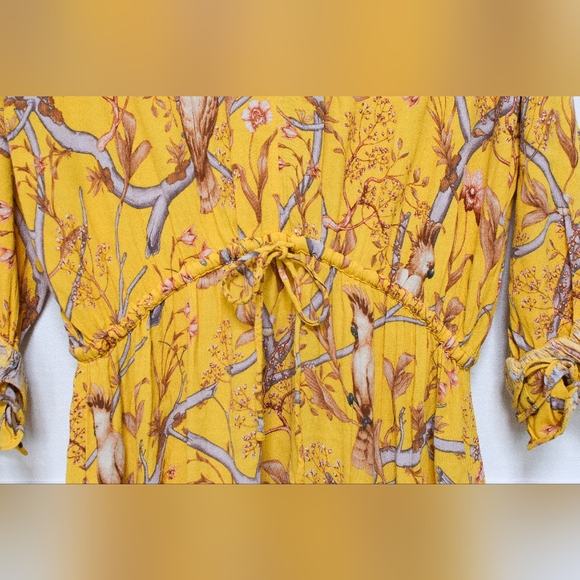 Johanna Ortiz x H&M Yellow Floral Tiered Ruffle Maxi Dress Size M Boho Botanical - Picture 6 of 12